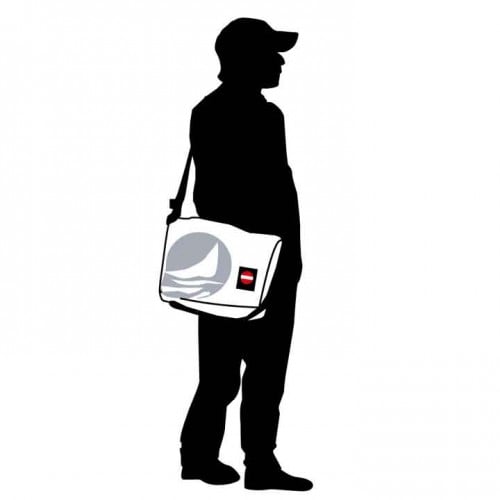 360° Taschen Barkasse Laptoptasche (weiß / Persenning grau, Stencil Aufschrift, Gurt grau)