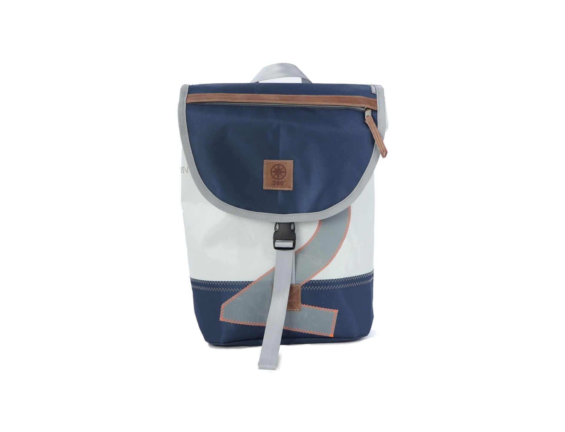 360° Taschen Landgang Mini Rucksack (weiß / Balken Persenning taupe, Gurt beige)