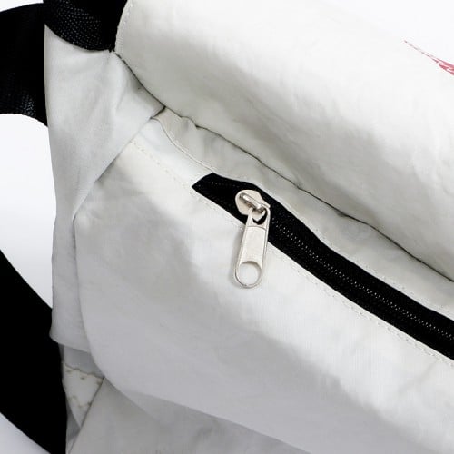 360° Taschen Barkasse Laptoptasche (weiß / Persenning grau, Stencil Aufschrift, Gurt grau)