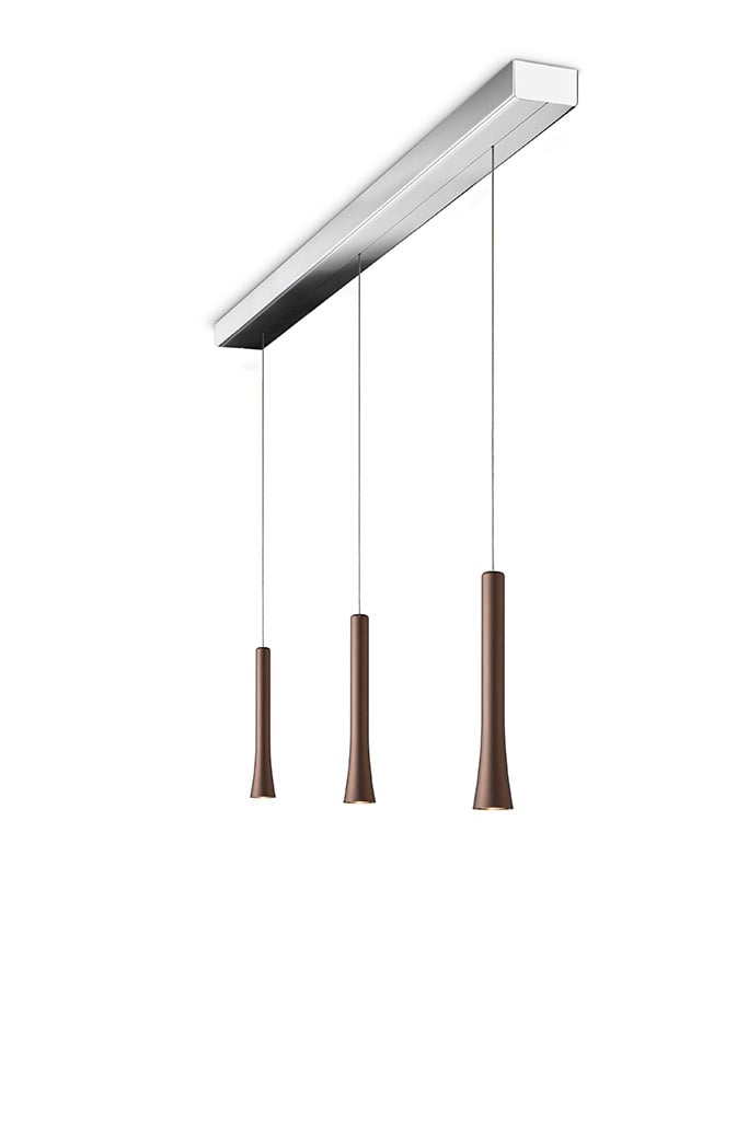 Oligo Rio Pendelleuchte mit unsichtbarer Höhenverstellung 3-flammig (chrom, brazilian brown)