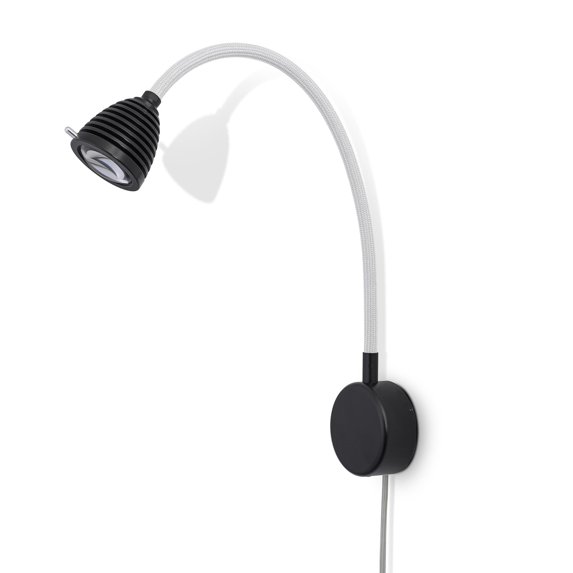 less 'n' more Athene A-BWL2-V Wandleuchte schwarz mit Kabel (Flexwelle Textil weiß)