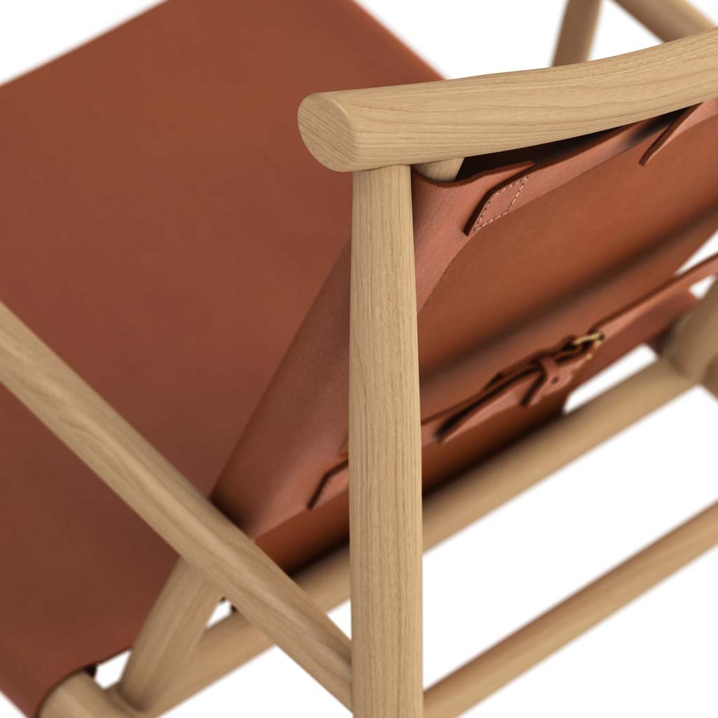 NORR11 Samurai Loungesessel (Gestell Eiche natur, Sørensen Leder brandy)