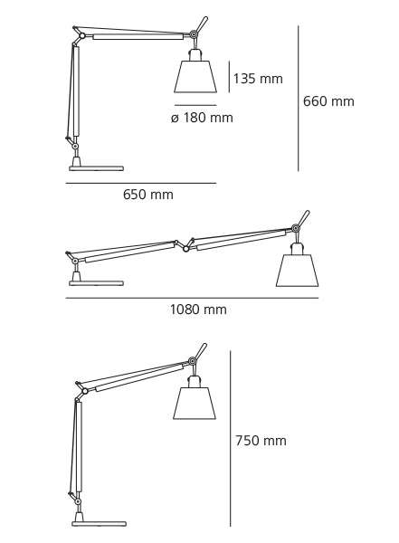 artemide tolomeo basculante tischleuchte technische zeichnung 1