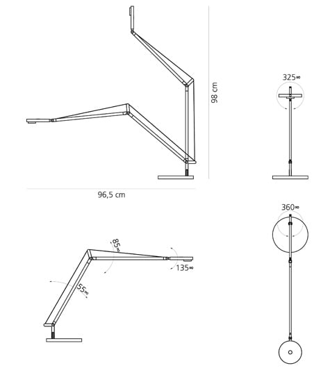 artemide demetra professional tischleuchte technische zeichung