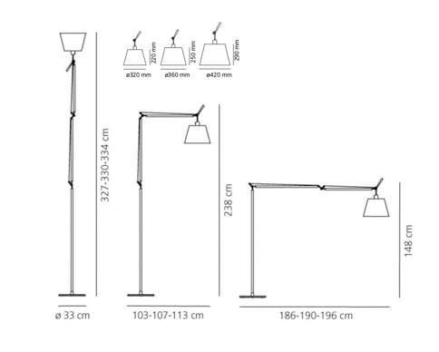 artemide tolomeo mega stehleuchte alu technische zeichnung