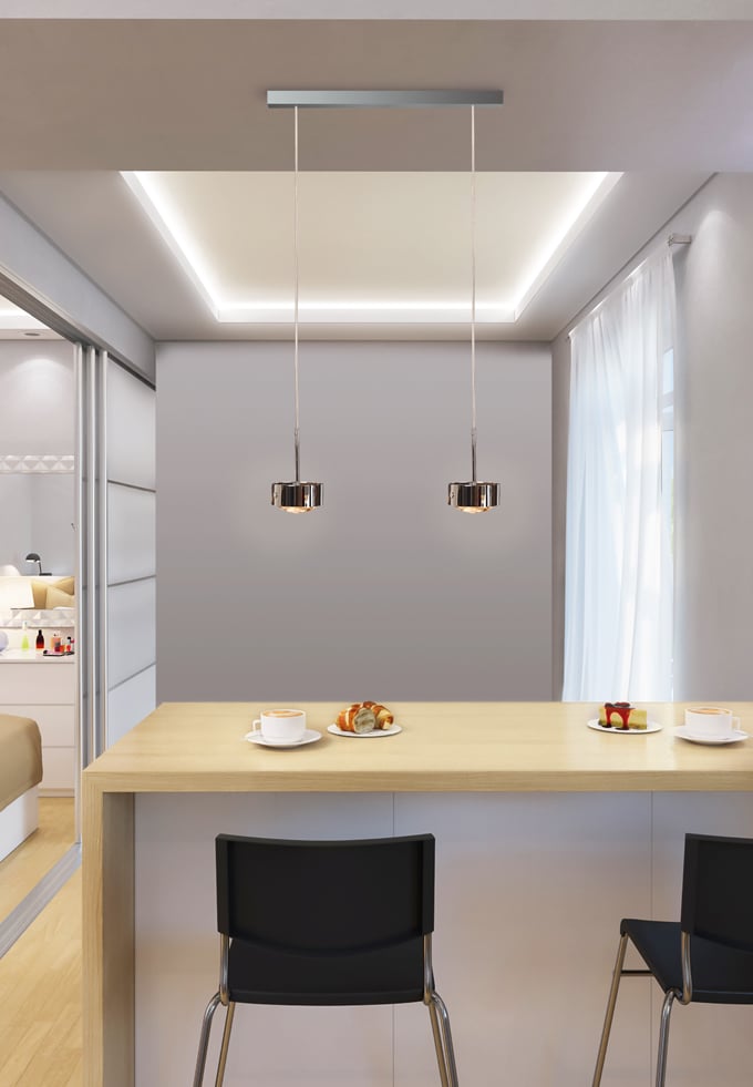 Top Light Puk Maxx Choice Long One Pendelleuchte 3 Köpfe, chrom - Linse klar, Ambiente