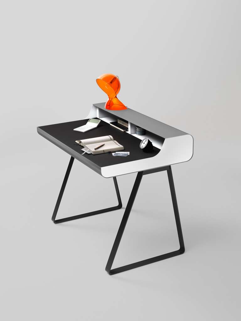 müller möbelfabrikation PS10 Sekretär - müller möbelfabrikation Farbe:Beine schwarz matt, Gehäuse reinweiß (RAL 9010), ohne Schubkästen, Arbeitsfläche schwarz