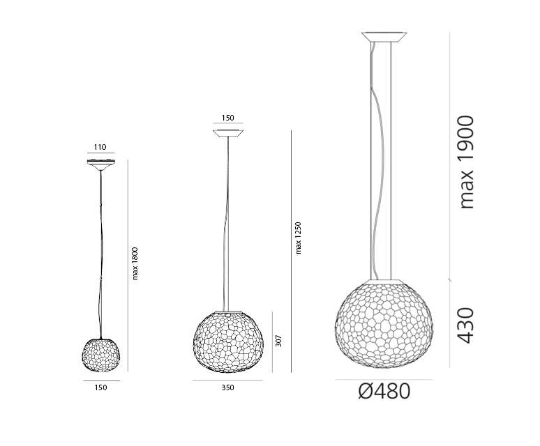 artemide meteorite pendelleuchte technische zeichnung 1