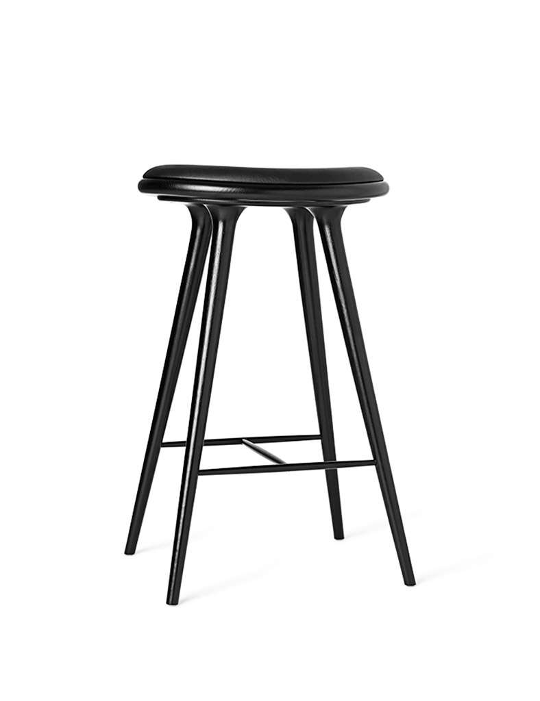 Mater High Stool Barhocker - Mater Größe:74cm|Mater Farbe:Eiche schwarz gebeizt / Leder schwarz - PREMIUM EDITION 