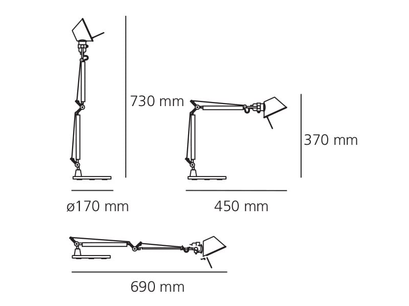 artemide tolomeo micro tischleuchte technische zeichnug