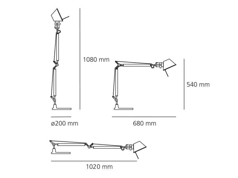 artemide tolomeo mini tischleuchte technische zeichnung