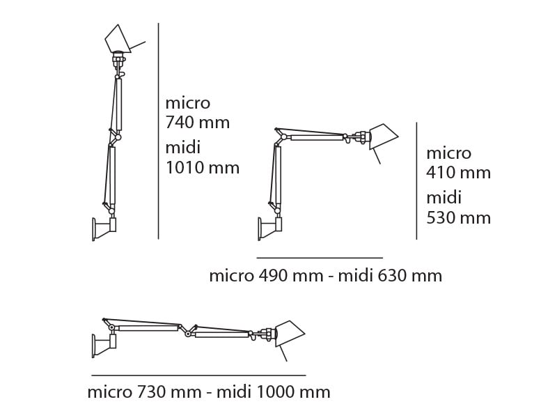 artemide tolomeo micro wandleuchte technische zeichnug