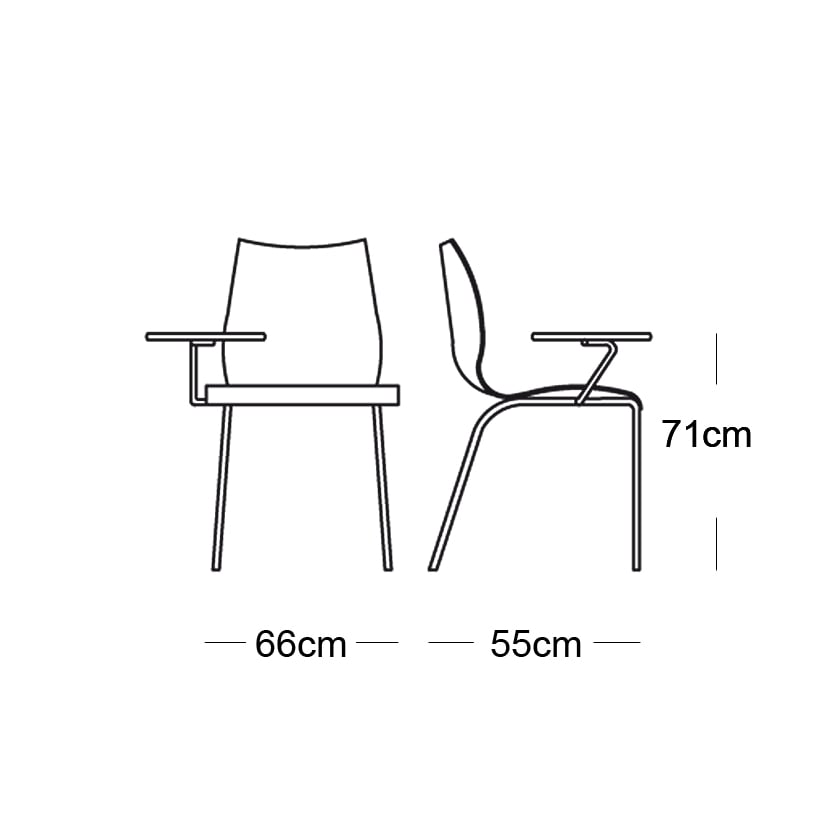 Kartell Maui mit Schreibplatte rechts technische Zeichnung