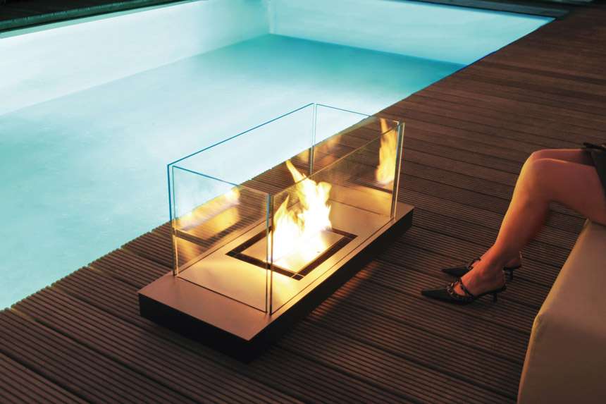 radius design uni flame ethanol kamin schwarz poliert klare scheiben ambiente