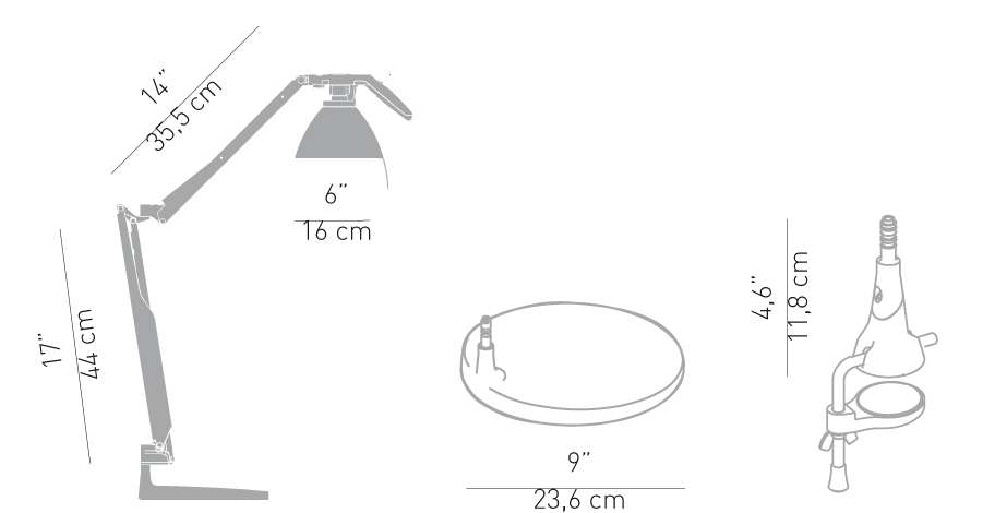 Luceplan Fortebraccio Tischleuchte, 100W, Ein / Aus - Luceplan Ausführung:mit Tischklemme|Luceplan Farbe:metallfarben