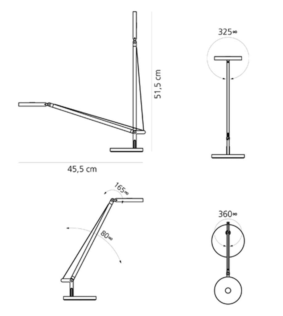 artemide demetra micro led tischleuchte technische zeichnung