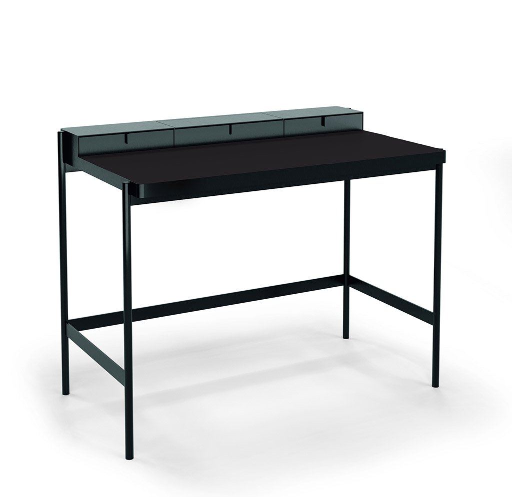 müller möbelfabrikation PS20 Sekretär - schwarz Arbeitsfläche Linoleum schwarz (Forbo 4166 charcoal) PS20 + PS20-55 (QuickShip)