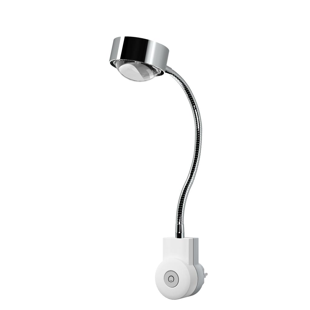 Top Light Puk Mini Flexlight Plug Steckerleuchte chrom | Linse klar / Glas matt | Standard-Fassung | 20cm 3-3220114+2-2026+2-2027