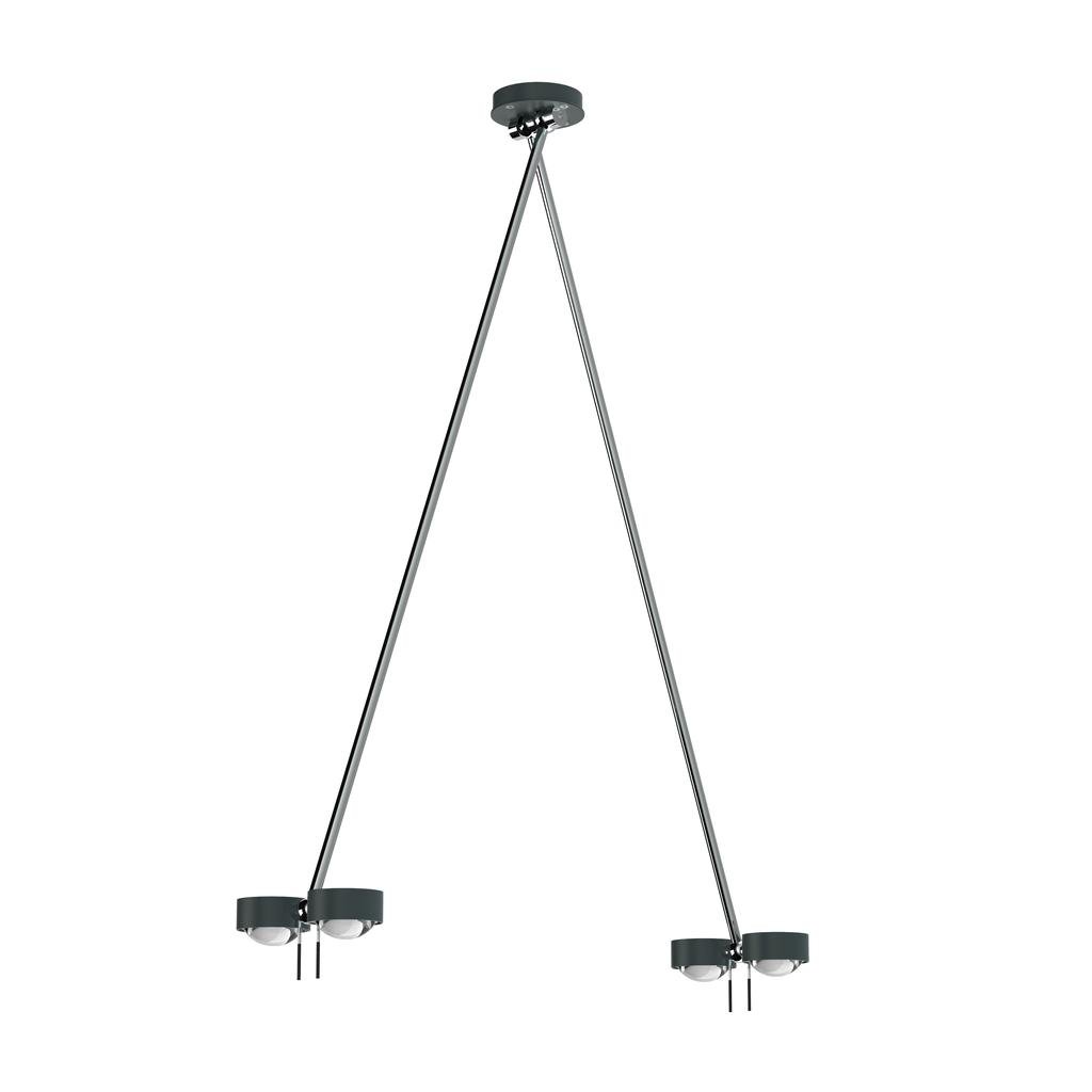 Top Light Puk Mini Ceiling Sister Twin Deckenleuchte anthrazit matt-chrom | 4x Linse klar / 4x Glas matt | Standard-Fassung | 100cm 5-0811002-2-23+4x2-2026+4x2-2027