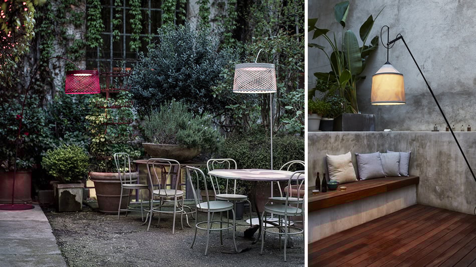 Foscarini Twiggy Grid Lettura Outdoor Stehleuchte und Marset Jaima Outdoor Stehleuchte