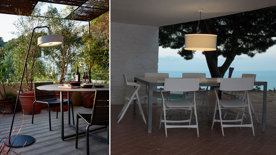 Marset Soho P Outdoor Stehleuchte und Marset Cala Susp IP65 Pendelleuchte