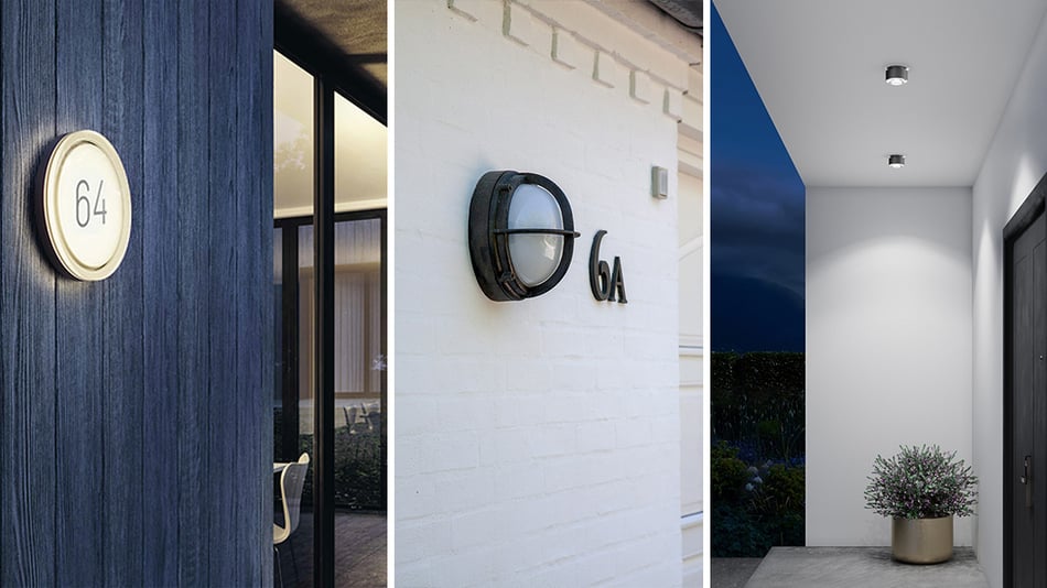 IP44.de lisc number Wandleuchte mit Hausnummer, Louis Poulsen Skot Wandleuchte und Top Light Puk Maxx Plus Outdoor Deckenleuchte