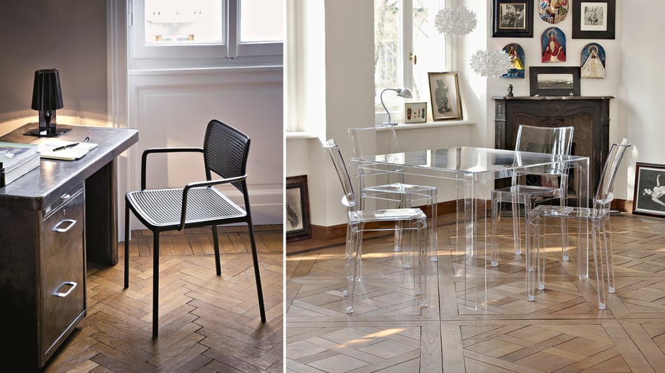 Kartell Audrey Stuhl und Kartell Invisible Table