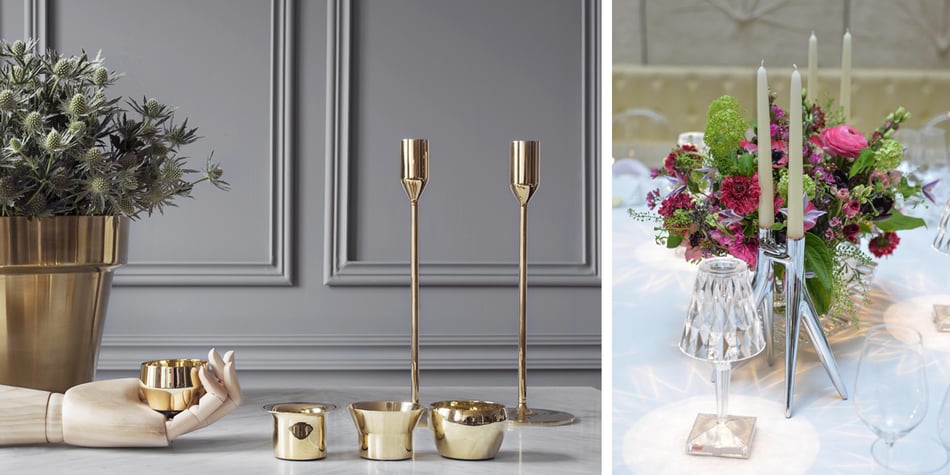 Klein & More Skultuna Canndlestick Kerzenhalter und Kartell Abbracciaio Kerzenstaender