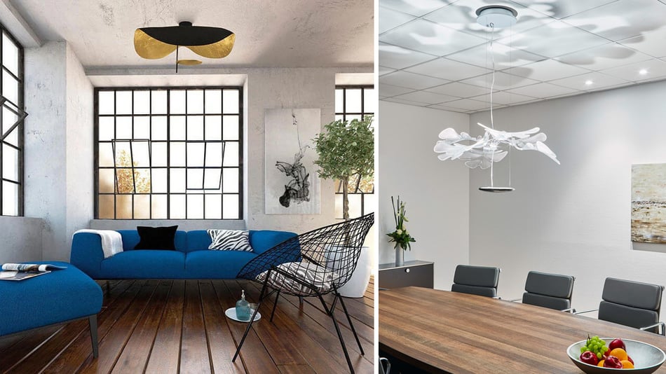 Catellani & Smith Lederam Manta CWS1 und Artemide Chlorophilia Pendelleuchte