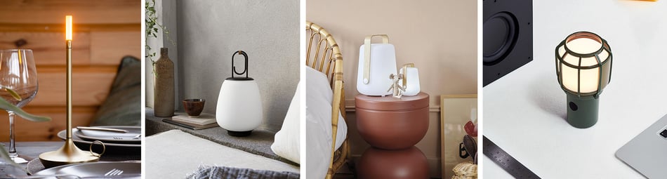 graypants Wick, Fermob Balad, &tradition Lucca SC51 und Marset Chispa Akkuleuchte