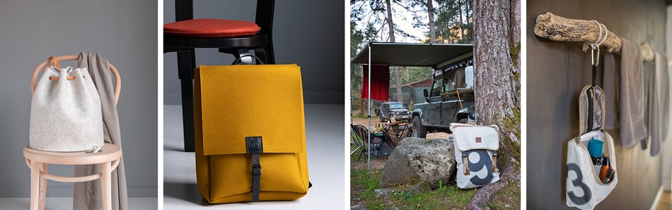 Hey-Sign Tilda Rucksack, Hey-Sign Toni S Rucksack, 360° Taschen Landgang Rucksack und 360° Taschen Matrose XL Kulturbeutel