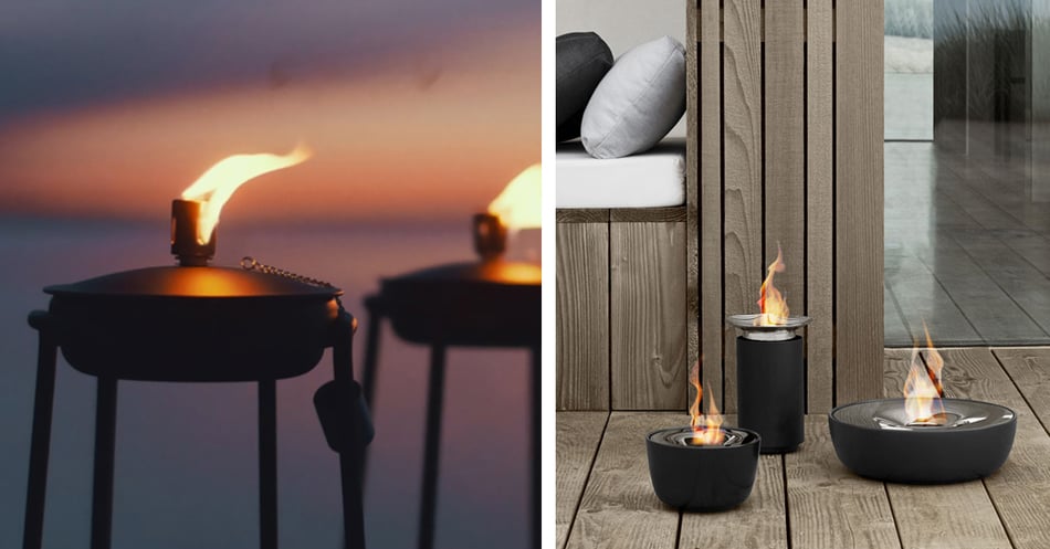SACKit Outddor Oellampe und blomus Fuoco Gelfeuerstelle