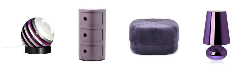 Tecnolumen Bulo TLON 11 Tischleuchte Tischleuchte, Kartell Componibili Container, Normann Copenhagen Circus Velour Hocker und Kartell Cindy Tischleuchte
