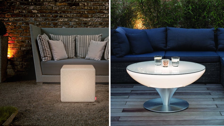 Moree Cube Granit Outdoor Beistelltisch und Moree Lounge 45 Tisch