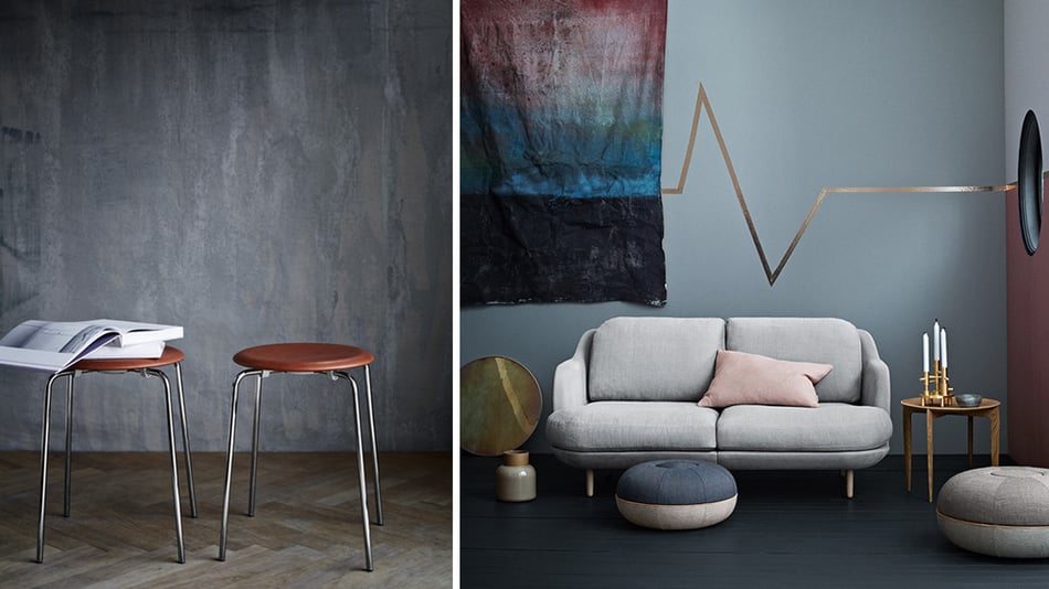 Fritz Hansen Dot Hocker und Fritz Hansen Pouf Hocker