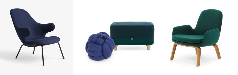 andtradition Catch Lounge JH14 Sessel, OK Design Chango Kissen, Normann Copenhagen Sumo Pouf Hocker und Normann Copenhagen Era Loungesessel