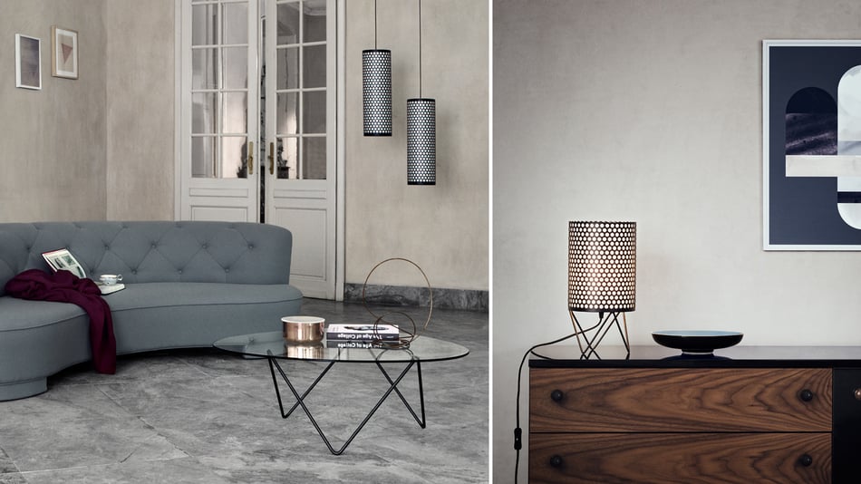 Gubi Pedrera Couchtisch und Gubi Pedrera Tischleuchte