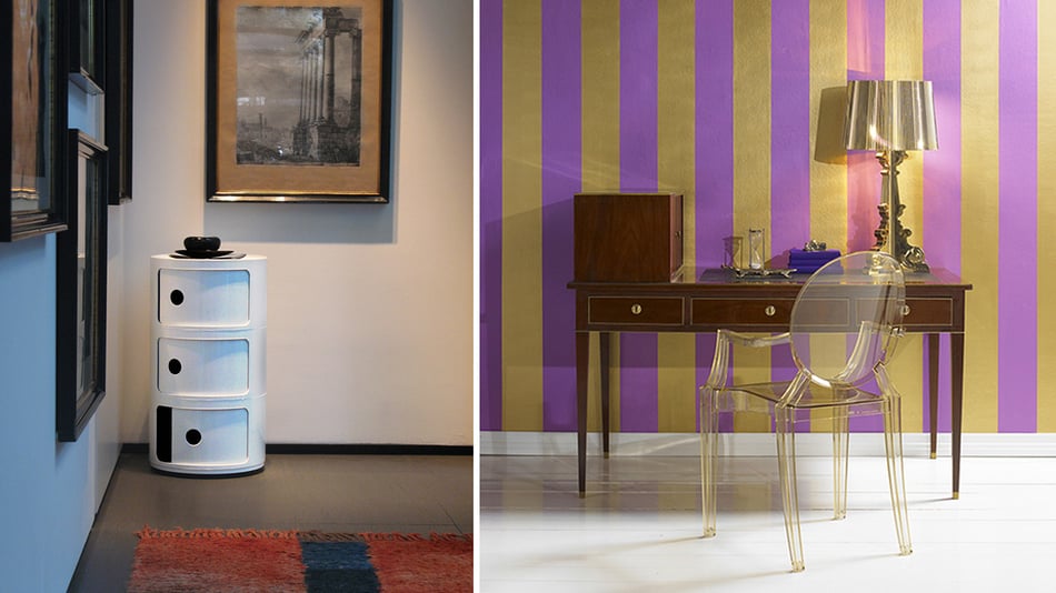 Kartell Componibili Kollektion und Kartell Louis Ghost Armlehnstuhl