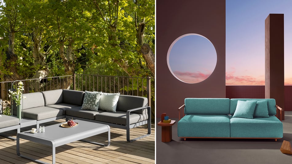 Fermob bellevie 2-Sitzer Sofa und Pedrali Arki Sofa mit Armlehne