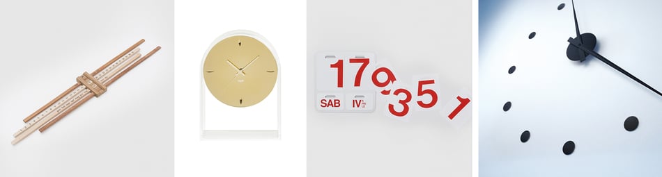 Danese Milano Calendario Bilancia, Kartell Air du Temps, Danese Milano Formosa und Radius Design Wanduhr