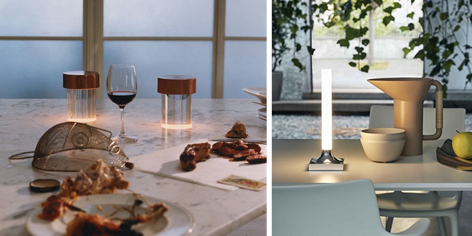Flos Last Order Fluted Tischleuchte / Akkuleuchte und Kartell Goodnight Outdoor Akkuleuchte