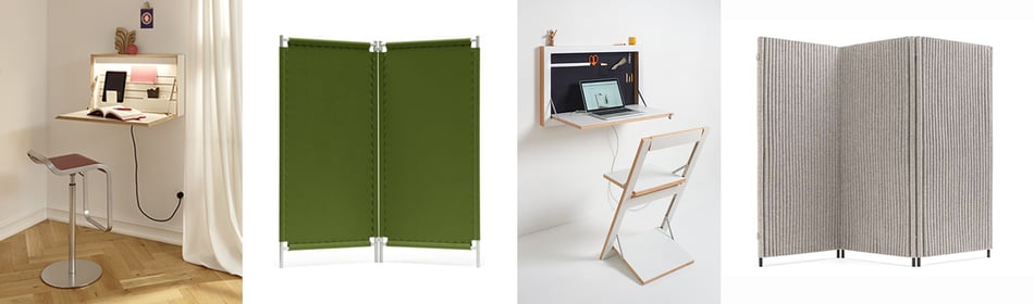 Müller Möbelwerkstätten Flatbox Wandsekretär, Ambivalenz-Staatssekretärin, Hey-Sign Glatt Paravent und Hey-Sign Welle Paravent